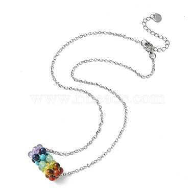 Плетеные ожерелья с подвесками из натуральных и синтетических драгоценных камней чакра(NJEW-TA00090)-2