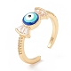 Blue Enamel Candy with Evil Eye Open Cuff Ring with Clear Cubic Zirconia(KK-E005-06G)-3