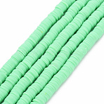Handmade Polymer Clay Bead Strands, Heishi Beads, Disc/Flat Round, Aquamarine, 6x0.5~1mm, Hole: 2mm, about 320~447pcs/strand, 15.74 inch~16.92 inch(X-CLAY-T002-6mm-51)