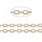 Brass Textured Cable Chains, Soldered, with Spool, Flat Oval, Long-Lasting Plated, Real 18K Gold Plated, 8x5.7x0.8mm, about 16.4 Feet(5m)/roll(CHC-G005-25G)