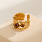 304 Stainless Steel with Imitation Tiger Eye Resin Cuff Open Rings, Golden, Saddle Brown, 18mm(WG4683E-06)