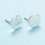 304 Stainless Steel Stud Earring Findings, with Flat Plate, Flat Round, Silver, 8x0.8mm, Hole: 1.2mm, Pin: 0.8mm(STAS-H436-21S)