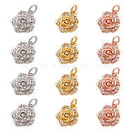 12Pcs 3 Colors Brass Micro Pave Clear Cubic Zirconia Charms, Long-Lasting Plated, Flower, Mixed Color, 11x9x3.5mm, Hole: 3mm, Ring: 4x1mm, 4pcs/color(ZIRC-NB0001-82)