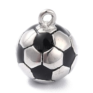 304 Stainless Steel Pendants, with Black Enamel, 3D Football, Stainless Steel Color, 16x12.5mm(STAS-I190-03P)