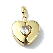 Rack Plating Real 18K Gold Plated Brass Pendants, with Cubic Zirconia, Long-Lasting Plated, Lead Free & Cadmium Free, Heart, Clear, 21x18.5x7.5mm, Hole: 4mm(KK-B084-04G-01)