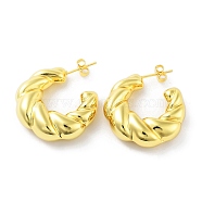 Brass Stud Earrings, Half Hoop Earrings, Real 18K Gold Plated, 31x11mm(KK-R150-04E)