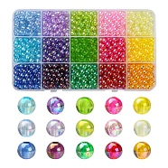 15 Colors Transparent Acrylic Beads, AB Color Plated, Round, Mixed Color, 6x5mm, Hole: 1.5~1.8mm, 1200~1275pc/box(DIY-YW0005-36)