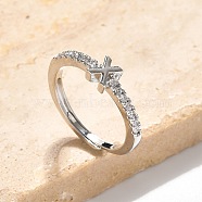 S925 Sterling Silver Adjustable Letter Rings for Women, with Micro Pave Cubic Zirconia, Letter X, 2mm,US Size 5 1/2(16.1mm), Letter: 5x4.5mm(RJEW-M068-01P-X)