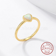 Honeydew Synthetic Opal Heart Finger Ring, 925 Sterling Silver Rings, Golden, Inner Diameter: 16mm(FM4105-6)