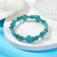 Synthetic Turquoise Turtle & Glass Beaded Stretch Bracelet, Inner Diameter: 2-1/4 inch(5.7cm)(BJEW-JB09763)