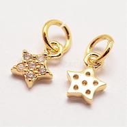 Brass Micro Pave Grade AAA Cubic Zirconia Charms, Long-Lasting Plated, Star, Cadmium Free & Nickel Free & Lead Free, Real 18K Gold Plated, 8x5x2mm, Hole: 3mm(ZIRC-G090-17G-NR)