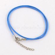 Waxed Cotton Cord Necklace Making, with Alloy Lobster Claw Clasps and Iron End Chains, Platinum, Cornflower Blue, 17.4 inch(44cm)(MAK-S032-1.5mm-139)