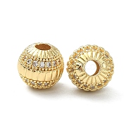 Rack Plating Brass with Clear Cubic Zirconia Beads, Round, Real 18K Gold Plated, 8x8x8mm, Hole: 2.5mm(KK-B072-35G)