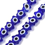 Handmade Evil Eye Lampwork Beads Strands, Star, Medium Blue, 8x8x3~3.5mm, Hole: 0.6mm, about 48~49pcs/strand, 13.19~13.86''(33.5~35.2cm)(LAMP-G166-02E)