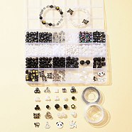 DIY Bracelet Making Kit, Including Cube & Letter & Star Acrylic & Plastic Beads, Heart & Cat & Panda 304 Stainless Steel & Alloy Enamel Pendants, Black and White, 804Pcs/set(DIY-FS0004-34)