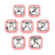Crystal Rhinestone Square Stud Earrings with 925 Sterling Silver Pins for Women, Pink, 22.5x22.5mm, Pin: 0.6mm(MACR-S275-039B)