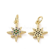 Brass Micro Pave Cubic Zirconia Charms, with Jump Rings, Sparkling Star Charm, Real 18K Gold Plated, 14x12x2mm, Hole: 3.2mm(KK-E068-VF167)