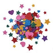 Glitter Colorful Sheets of Foam Paper Sticker, Star & Heart, Mixed Color, Star: 16~35x16~35x2mm, about 49pcs/bag, 2bags, Heart: 13~42x15~48x2mm, about 37pcs/bag, 2bags(DIY-TA0001-04)