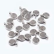 Tibetan Style Alloy Charms, Flat Round with Swirl, Antique Silver, Cadmium Free & Lead Free, 11.8x8x1.5mm, Hole: 1mm(X-LF0339Y)