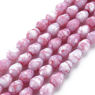 Opaque Baking Painted Glass Beads Strands, Imitation Stones, Faceted, Teardrop, Flamingo, 7.5x6mm, Hole: 1.2mm, about 53~54pcs/strand, 15.75 inch~15.94 inch(40~40.5cm)(EGLA-N006-007F)