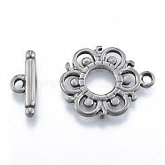 304 Stainless Steel Toggle Clasps, Flower, Stainless Steel Color, Bar: 8x21x3mm, Hole: 2mm, Flower: 28x23.5x2mm, Hole: 2.5mm(STAS-N092-187)