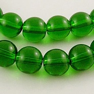 Glass Beads Strands, Round, Green, about 10mm in diameter, hole: 1mm, about 30pcs/strand, 12 inch(X-GR10mm18Y)