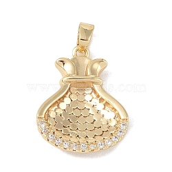 Brass Micro Pave Clear Cubic Zirconia Pendants, Bag, Real 18K Gold Plated, 21x15.5x4mm, Hole: 4x3mm(KK-P273-08G)