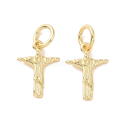 Rack Plating Brass Charms, with Jump Ring, Cadmium Free & Lead Free, Long-Lasting Plated, Crucifix Cross, Real 18K Gold Plated, 11.5x8x1.5mm, Jump Ring: 5x1mm, Inner Diameter: 3mm(KK-C004-03G)