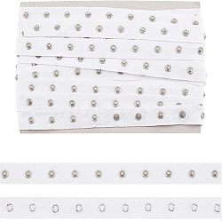 Clasps and Eye Cotton Tape Trim, with Brass Findings, for DIY Clothing Accessories Embellishment Decorations, White, 20x3.5mm, about 6yards/Card(DIY-WH0304-236B)