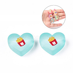 Transparent Printed Acrylic Beads, for Hair Rope DIY, Large Hole Beads, Rubberized Style, Heart with Chips Pattern, Pale Turquoise, 14x18x8mm, Hole: 4mm(MACR-S373-124-H04)
