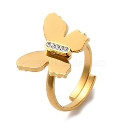 Butterfly Stainless Steel Finger Rings, with Rhinestone, for Women, Real 18K Gold Plated, Inner Diameter: 18mm(RJEW-C104-01G)