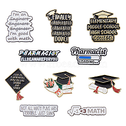 10Pcs 10 Style Graduation Theme Enamel Pins, Gold Tone Alloy Word Lapel Pins for Backpack Clothes, Black, 8~30.5x24.5~35x1.5mm, Pin: 1.1~1.2mm, 1Pc/style(JEWB-FH0001-22)