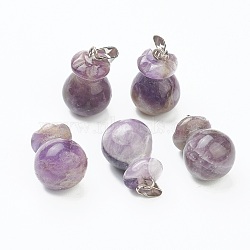 Natural Amethyst Pendants, with Platinum Brass Findings, Lucky Bag, 20.5x13mm, Hole: 2.5x6mm(G-F705-02B-P)