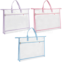 PVC Double-Layer Mesh Zipper Pouch Bags with Handle, Document File Folder for School Office, Rectangle, Mixed Color, 340x450x3mm, 1pc/color, 3 colors, 3pcs/set(AJEW-CP0006-27A)