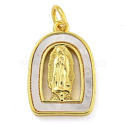 Real 18K Gold Plated Brass Pendants with Shell and Jump Rings, Religion Virgin Mary, Arch, 18x12x2.5mm, Hole: 3mm(KK-D534-04G-03)