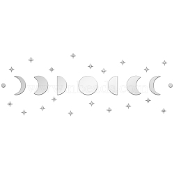 Custom Acrylic Wall Stickers, for Home Living Room Bedroom Decoration, Square with Moon Phase and Star Pattern, Silver, 250x250mm, 4pcs/set(DIY-WH0249-042)