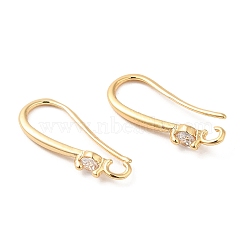 Brass Earring Hooks, Ear Wire, with Glass, Real 18K Gold Plated, 18.5x7mm, Hole: 1.5mm(KK-F855-19G)