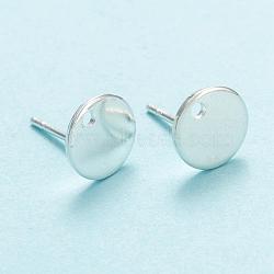 304 Stainless Steel Stud Earring Findings, with Flat Plate, Flat Round, Silver, 8x0.8mm, Hole: 1.2mm, Pin: 0.8mm(STAS-H436-21S)