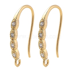 Brass Micro Pave Clear Cubic Zirconia Earring Hooks, Real 18K Gold Plated, 18x9.5x2mm, Hole: 1.2mm, Pin: 0.8mm(KK-G516-01G)