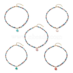 7Pcs 7 Style Natural & Synthetic Mixed Gemstone Teardrop Pendant Necklaces Set, Chakra Yoga Stackable Necklaces for Women, 16.46 inch(41.8cm), 1Pc/style(NJEW-JN04066)