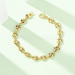 304 Stainless Steel Pig Nose Shape Link Chain Bracelets for Women, Ion Plating(IP), Real 18K Gold Plated, 9.06 inch(23cm)(BJEW-F527-09G)