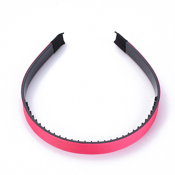 Hair Accessories Plain Plastic Hair Band Findings, with Teeth, with Grosgrain, Deep Pink, 118mm
