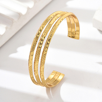 Stainless Steel Triple Layer Cuff Bangles, Real 18K Gold Plated, Inner Diameter: 2-3/8~2-3/4 inch(6~7cm)