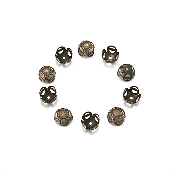 Iron Bead Caps, 4-Petal, Nickel Free, Antique Bronze, 8x5mm