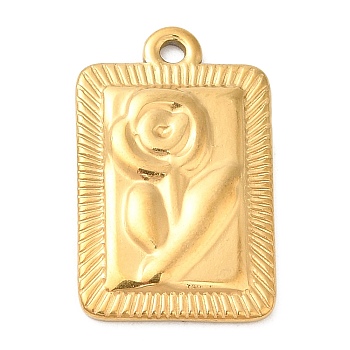 Ion Plating(IP) 304 Stainless Steel Pendants, Rectangle with Rose Charm, Golden, 21.5x13.5x2mm, Hole: 1.2mm
