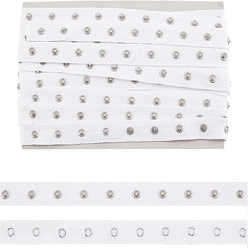 Clasps and Eye Cotton Tape Trim, with Brass Findings, for DIY Clothing Accessories Embellishment Decorations, White, 20x3.5mm, about 6yards/Card