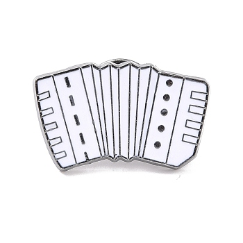 Accordion Enamel Pin, Musical Instruments Alloy Badge for Backpack Clothes, Gunmetal, White, 16x26x1.5mm