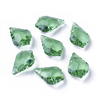 Faceted Glass Pendants, Leaf, Dark Sea Green, 22x15.5x8.5mm, Hole: 1mm