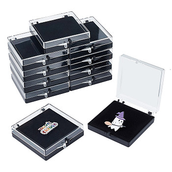 Plastic Badge Storage Gift Box, with Black Tray, Square, 7.8x6.9x1.95cm