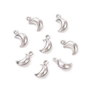 304 Stainless Steel Pendants, Moon, Stainless Steel Color, 10.5x6x4mm, Hole: 1mm